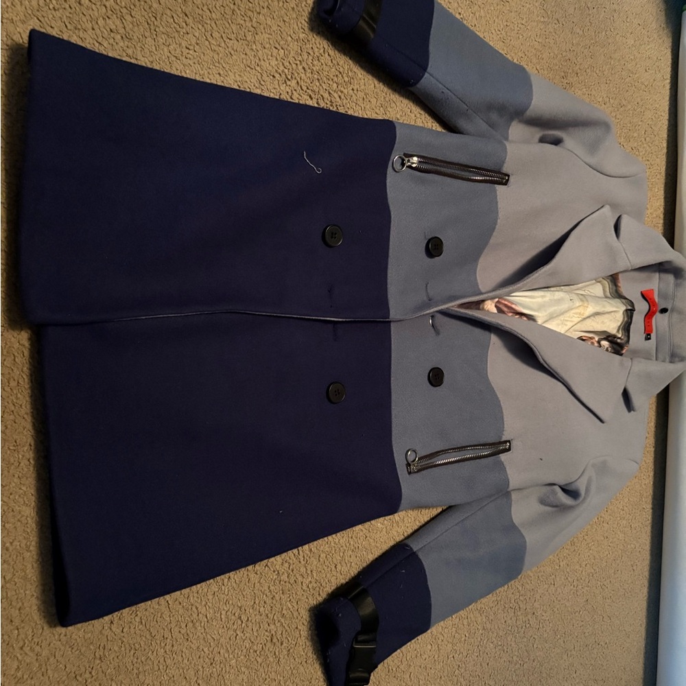 Stylish Blue and Gray Colorblock Coat